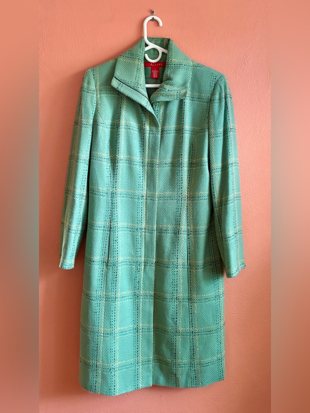 A Line Mint Green Tweed Coat
